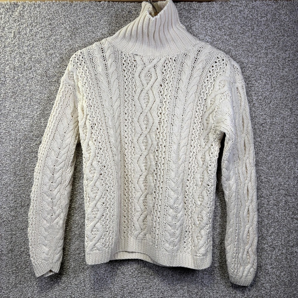 Yorkshire Knitting Company Sweater Womens Medium White Cable Knit Turtleneck